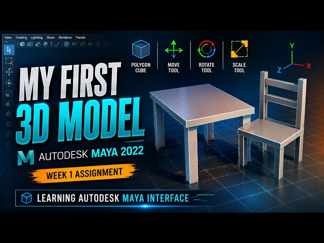My First 3D Model in Autodesk Maya 2022 | Table & Chair Modeling Assignment