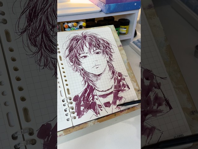 ASMR Sketching Hyunjin Stray Kids in anime style 🎨🌱 #kpop #sketching #straykids #kpop #art
