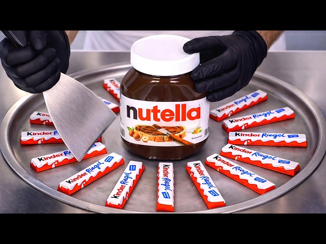Nutella & Kinder Chocolate Bars — Ice Cream Rolls | Satisfying Visual ASMR