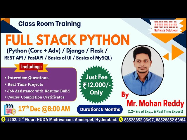 FULL STACK PYTHON Class Room Training @ DURGASOFT