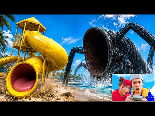 CAUGHT on DRONE: SEA MONSTER on a Giant SLIDE in Real Life!