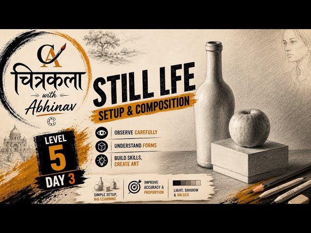 Still Life Drawing for Beginners 🎨 | Bottle, Apple & Box | Light, Form & Proportion | Level 5 Day 3