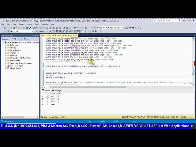 11_22.1009_MicroSoft SQL Server Tutorials_0024_Check Constraint Part 2 & Intersect & Except