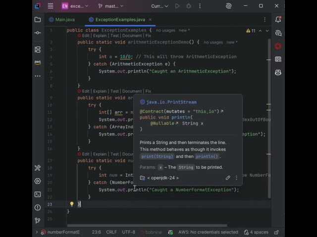JAVA EXCEPTIONAL EXAMPLE