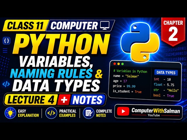 Class 11 Computer Chapter 2 | Variables, Naming Rules & Data Types Lecture 4 + Notes