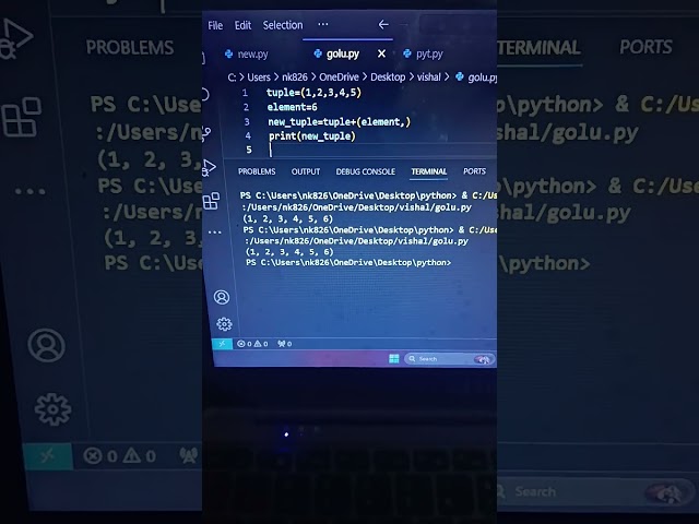 Add an element in tuple #python #tuple #insertion_in_tuple #programming #vscode #new #shortfeed