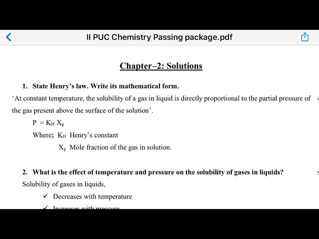 2nd PUC chemistry Chapter–2: Solutions important question and answer