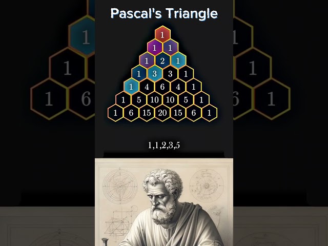 Pascal's triangle - each number equals the sum of the two above. #math #geometry #manim #animation