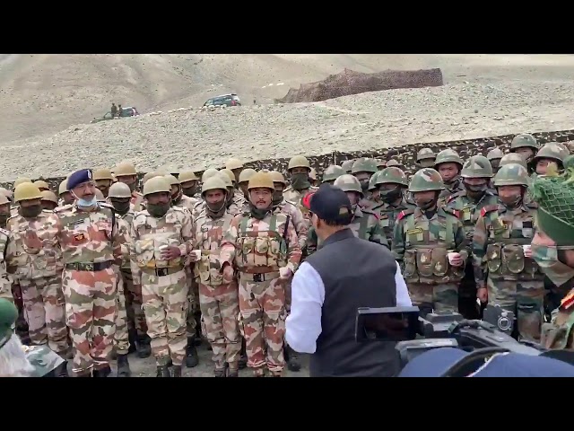 Hon'ble Raksha Mantri Sh. Rajnath Singh interacts with ITBP troops in Ladakh. #Himveers