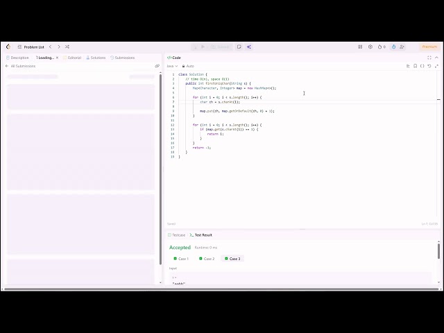 LeetCode 387. First Unique Character in a String. Easy. Java solving