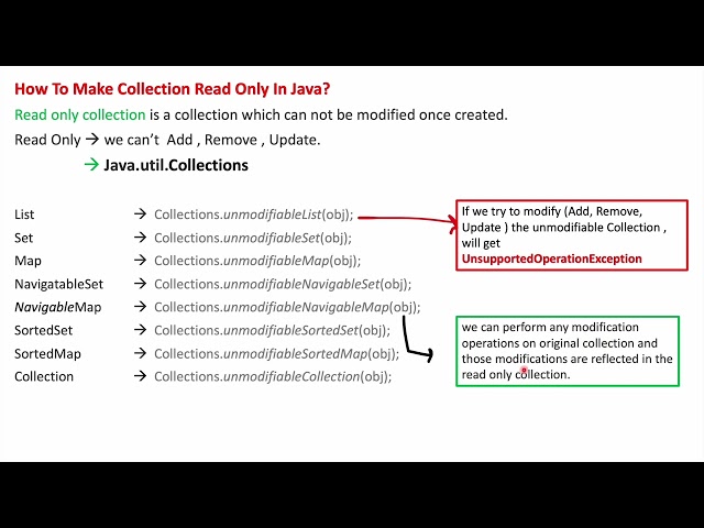 How To Make Collection Read Only In Java  - Collection Framework