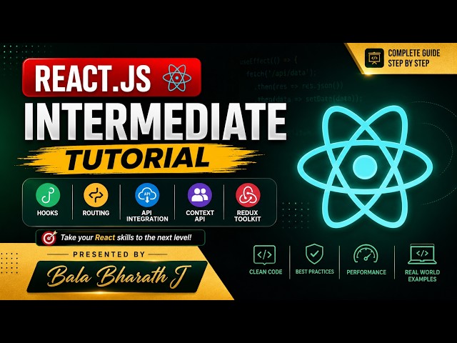 React.js Intermediate Tutorial | Hooks, Routing, API Integration, Context API & Redux Toolkit 🚀