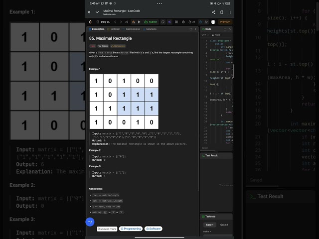 LeetCode 85 | Maximal Rectangle | Stack and Histogram Approach | Interview Question