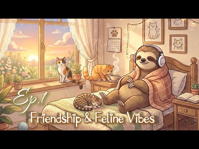 Relaxing Coffee Shop Ambience & Pet Lofi 🦥 Friendship & Feline Vibes | BGM for Café & Reading