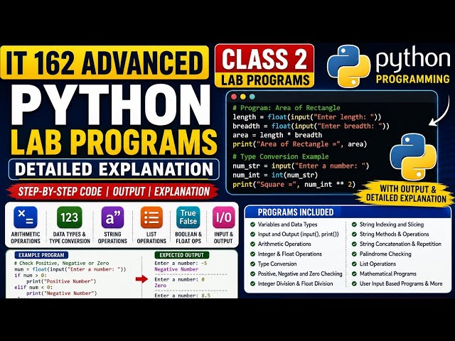 2.2.1 IT ADVANCED–CLASS 2 LAB PROGRAMS | Python Variables, Data Types, Strings, Lists & Practice Q&A