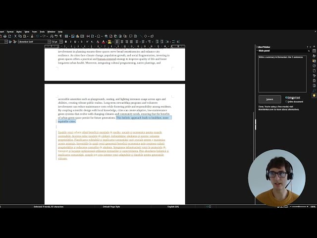 Free AI for LibreOffice Writer via ChatGPT-style writing assistant (LibreThinker demo)