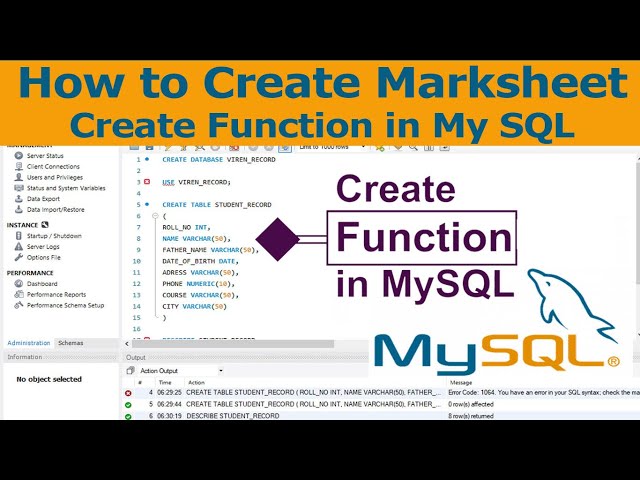 MySQL CREATE FUNCTION Statement |  MySQL Creating stored function | Create Functions My SQL