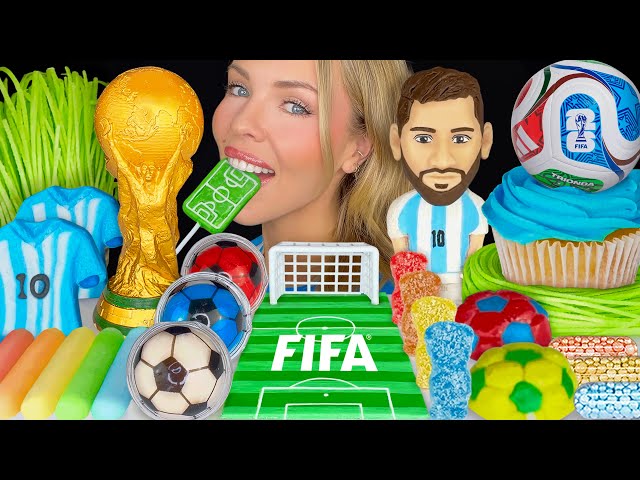 ASMR MUKBANG, FIFA World Cup Food, Lionel Messi, Edible Gold Trophy, Football Candy, Edible Grass 먹방