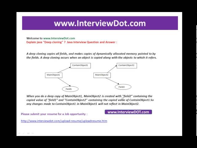 Explain java deep cloning copy job java interview question and answer