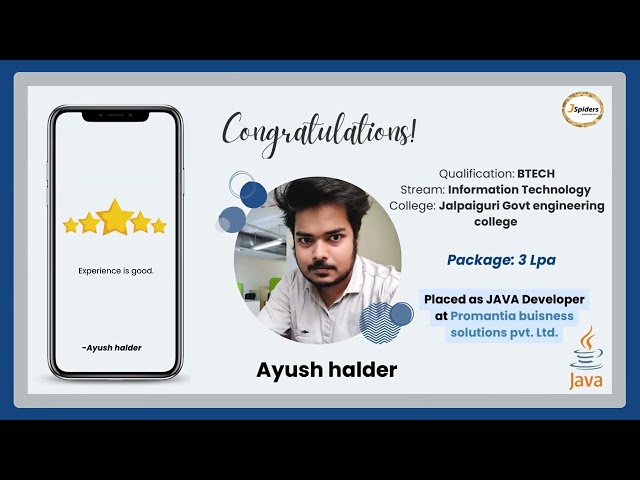 Student Successfully Placed | Java Full Stack Development | Jspiders Marathahalli | Ayush halder