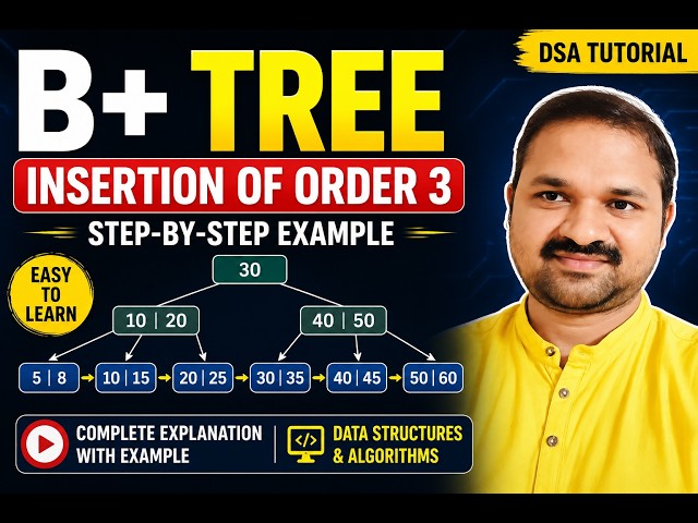 B+ Tree Insertion of Order 3 | Step-by-Step Example | Data Structures & Algorithms | DSA Tutorial