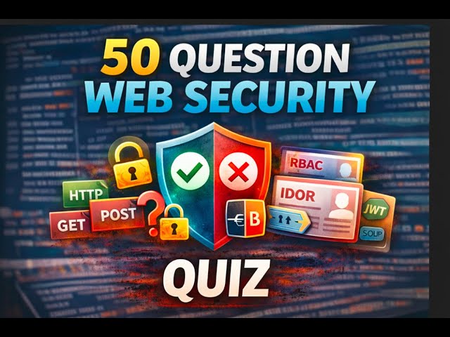 50 Multiple-Choice Web Security Quiz. Topics: HTTP Methods, Cookies, Sessions, JWT, APIs, IDOR, CORS