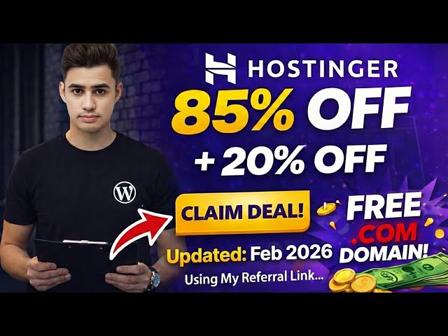 Hostinger Coupon Code 2026 February🔥 85% OFF + Extra 20% Hidden Discount + FREE Domain
