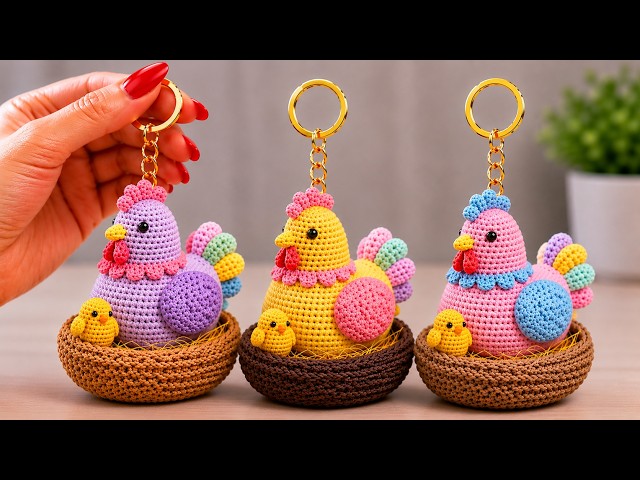 SO EASY😱! VIRAL CROCHET CHICKEN FAMILY Keychain! 🐥 PERFECT FOR BEGINNERS 