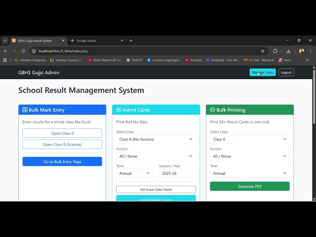 Automating School Result System | Admin Panel and Teachers Dashboard