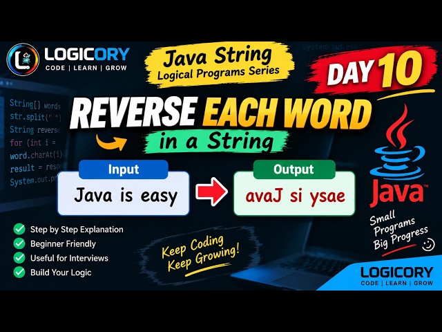 Java Program to Reverse Each Word in a String | ReverseEachWord.java | Day 10