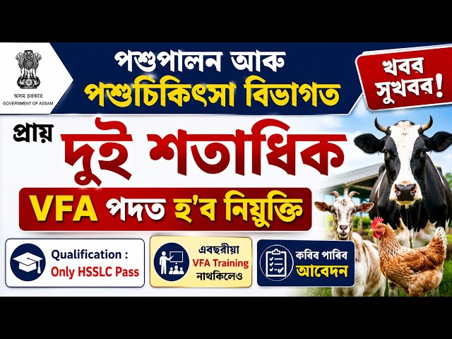 HSSLC Pass ৰ বাবে চৰকাৰী চাকৰি 🔥 | ২০০+ VFA পদ | VFA Training নাথাকিলেও আবেদন