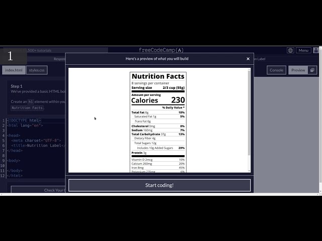 FreeCodeCamp 🌐 Responsive Web Design 🌐 Nutritional Label 🌐 61,62,63