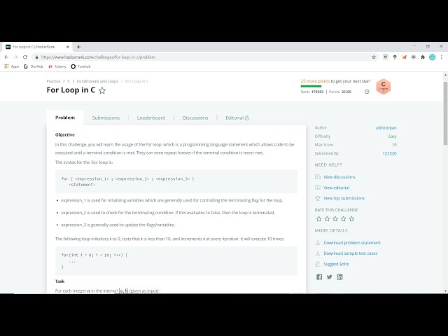 For loop in C | Hackerrank solution in C