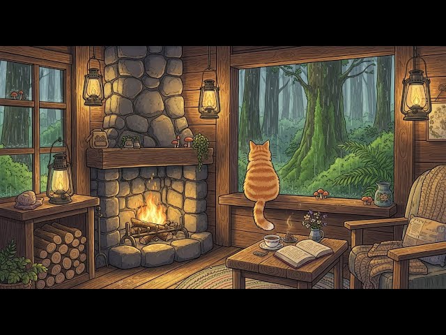 Winter Cabin Fireplace ❄️🔥 Calm Snow Ambience for Study, Focus & Relax