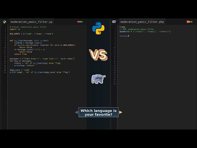 Python vs PHP Moderation Panic Filter #Python
