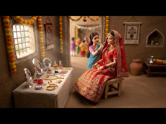👑💖 Indian Miniature Bride Doll Makeup & Wedding Day Transformation in Village