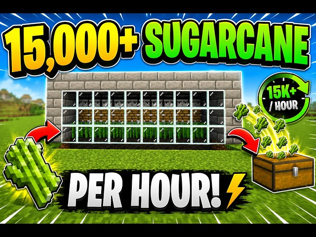 Minecraft Sugarcane Farm Tutorial | 15,000+ Sugarcane Per Hour! 🌿 (1.21+)