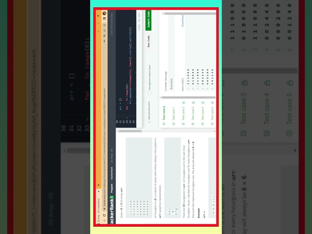Hacker Rank 16 hourglasses in arr question solution || Hackerrank 2d Array problem #python #shorts