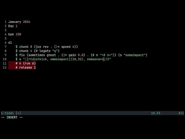 Jamuary 2026 Day 1 Tidal Cycles Livecoding