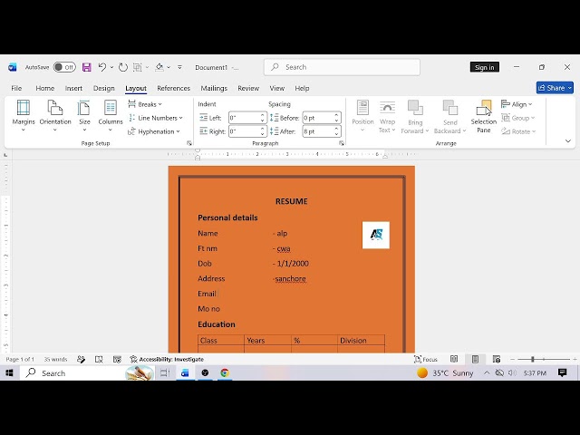 Resume Create In Microsoft word ll Basic Computer course Microsoft word
