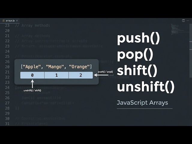 Day 2 – Video 9: JavaScript Array Methods Explained 🚀 | push(), pop(), shift(), unshift()