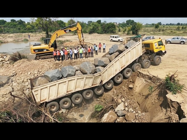 OMG!! UNEXPECTED MOMENT! Massive Land Filling Project – Bulldozer & 25 Ton Dump Trucks Unloading