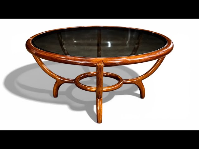 Round Coffee Table in Caviúna Wood & Glass by Giuseppe Scapinelli, Brazil, 1950s - Lot 853A