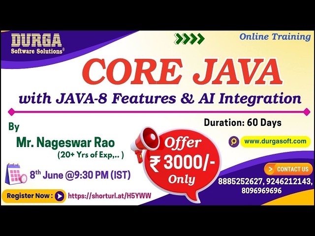 CORE JAVA with JAVA-8 Features & AI Integration Online Training @ DURGASOFT