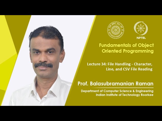 Lecture 34: File Handling - Character, Line, and CSV File Reading