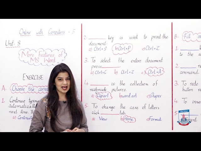 Class 5 - Computer Studies - Chapter 8 - Lecture 5 - MS word - Exercise (part 1) - Allied Schools