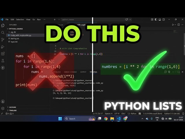 Python Lists Comprehensive Complete Guide  if-else, Loops & List Comprehension