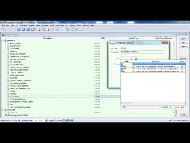 Syntax Technologies  SQL GST v04 GST Tax Code in Chart Of Account