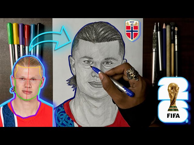 How to Draw Erling Haaland Step by Step ⚽️ Norway 🇳🇴 FIFA World Cup 2026 Pencil Drawing Tutorial ✍🏽 