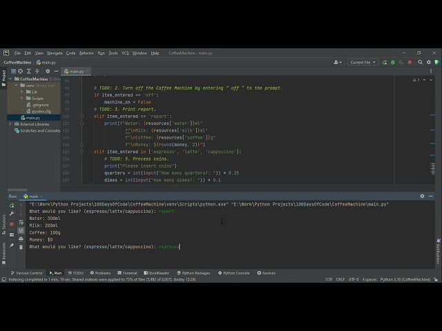 Coffee Machine Project | #100DaysOfCode | Python